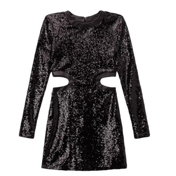 NWT Staud Black Sequin & Vegan Leather Cut Out Mini Dress - Sz XL - Picture 4 of 12